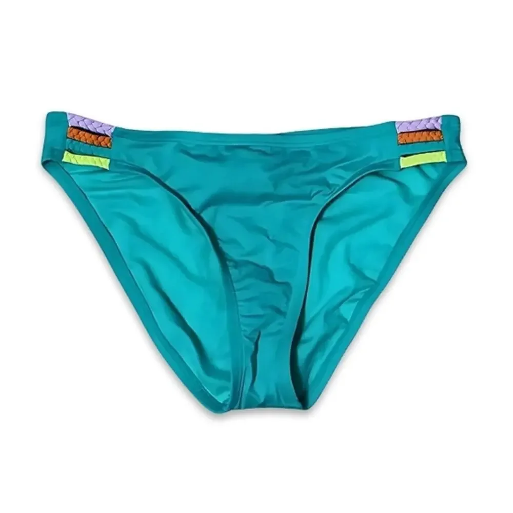 Hobie Bikini Bottoms Swimwear Stretch Braided Side Straps Blue Girls US 14 NWT
